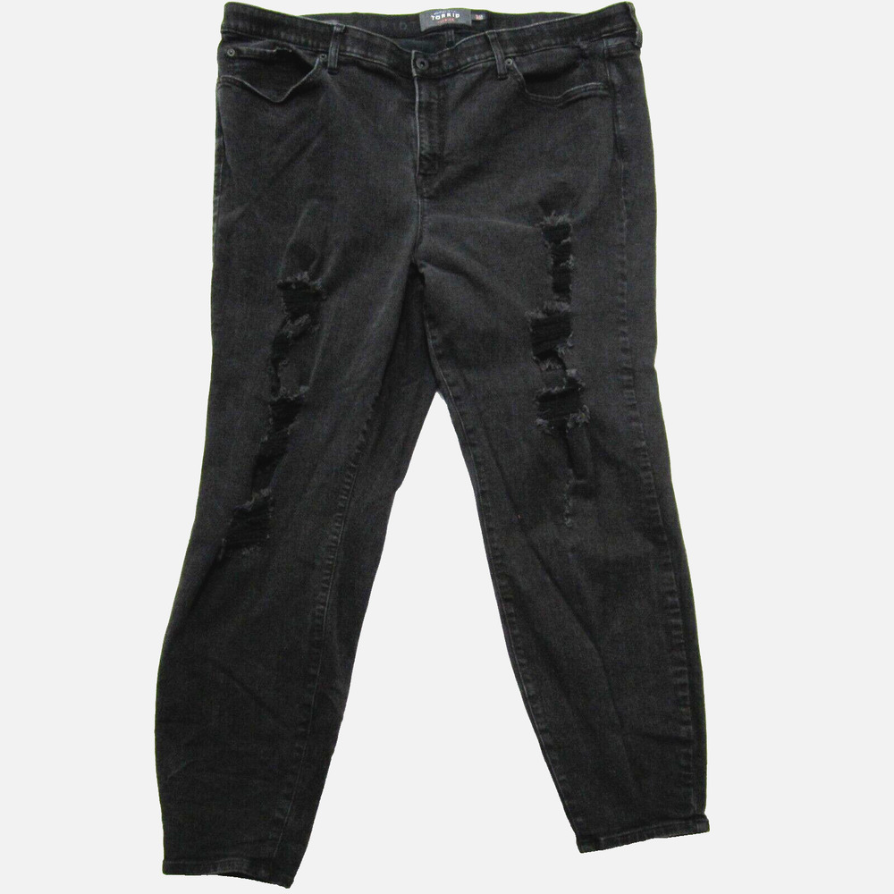 Torrid Premium Jeans Womens 26T (44x28) Sky High Skinny Black-Distressed Denim